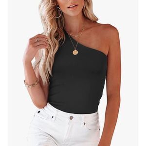 ✨ Adreamly Black One Shoulder Seamless Sleeveless Bodysuit S